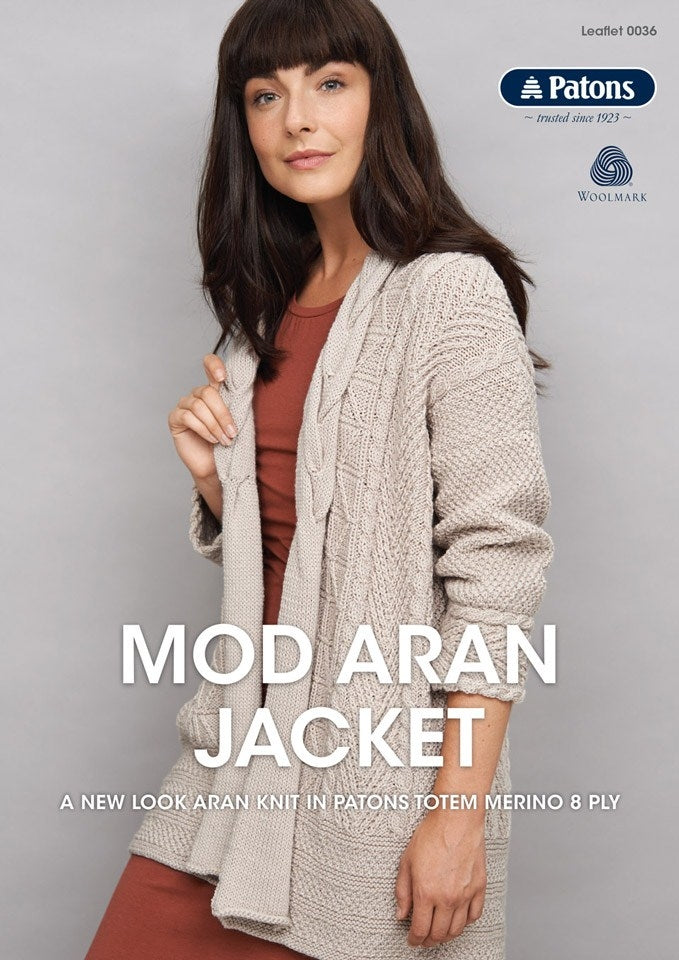 Buy now Leaflet 0036 Patons Mod Aran Jacket at Mooroolbatk Wool