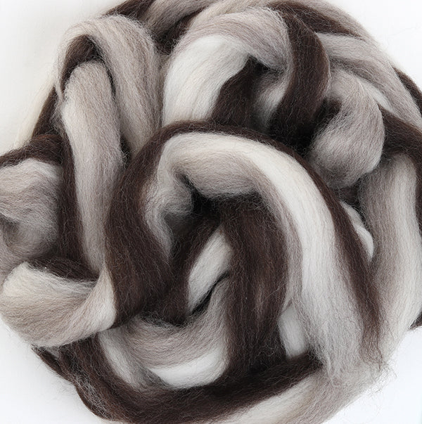 Ashford Corriedale Fibre Pack - 100gm Bag -124 Stripey Sliver Natural Fusion