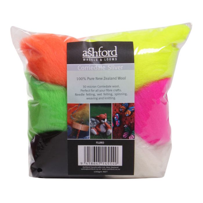 Ashford Corriedale Sliver Pack 5  Colour Fluro - 100gm CSPFL