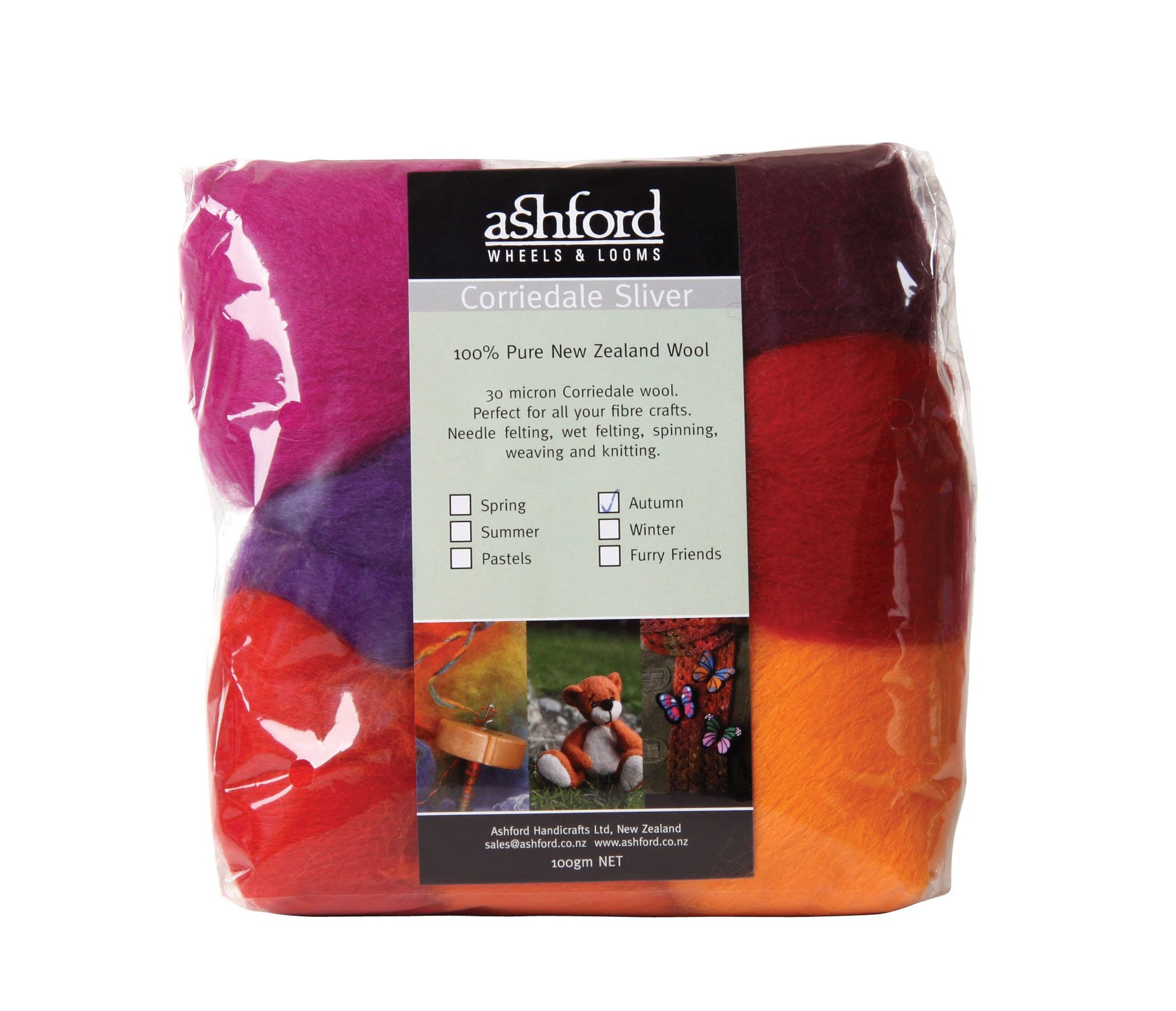 Ashford Corriedale Sliver Pack 7 Colour Autumn- 100gm Bag CSPAU