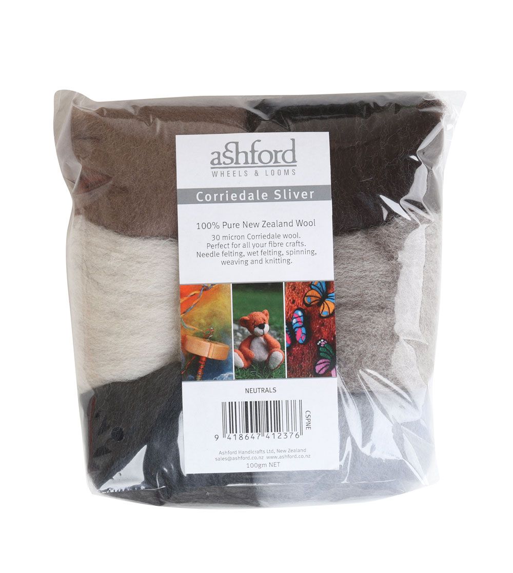 Ashford Corriedale Sliver Pack 7 Colour Neutrals - 100gm Bag CSPNE