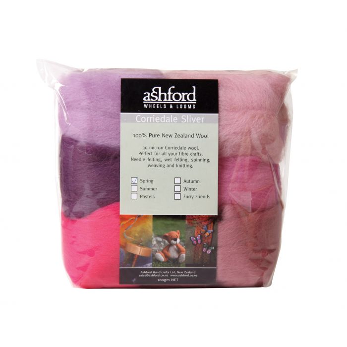 Ashford Corriedale Sliver Pack 7  Colour Spring - 100gm CSPSP