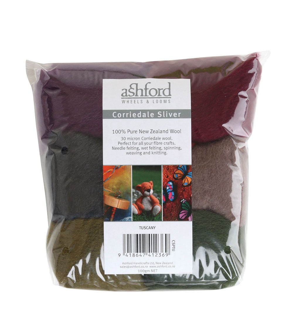 Ashford Corriedale Sliver Pack 7 Colour Tuscany - 100gm Bag CSPTU