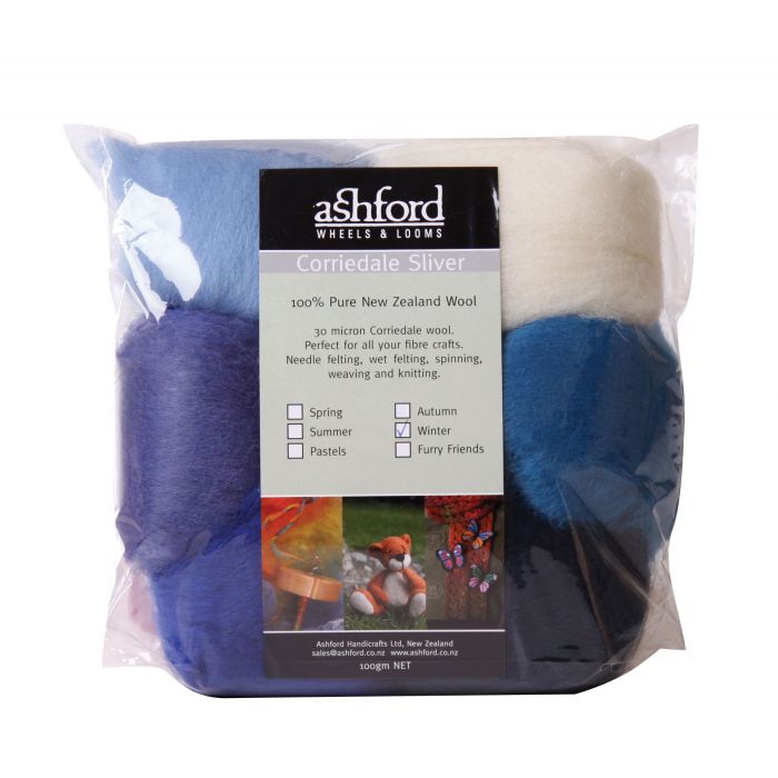 Ashford Corriedale Sliver Pack 7  Colour Winter - 100gm CSPWI