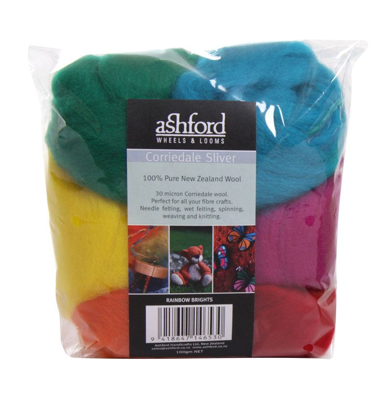 Ashford Corriedale Sliver Pack 7  Colour Rainbow Brights - 100gm CSPRB