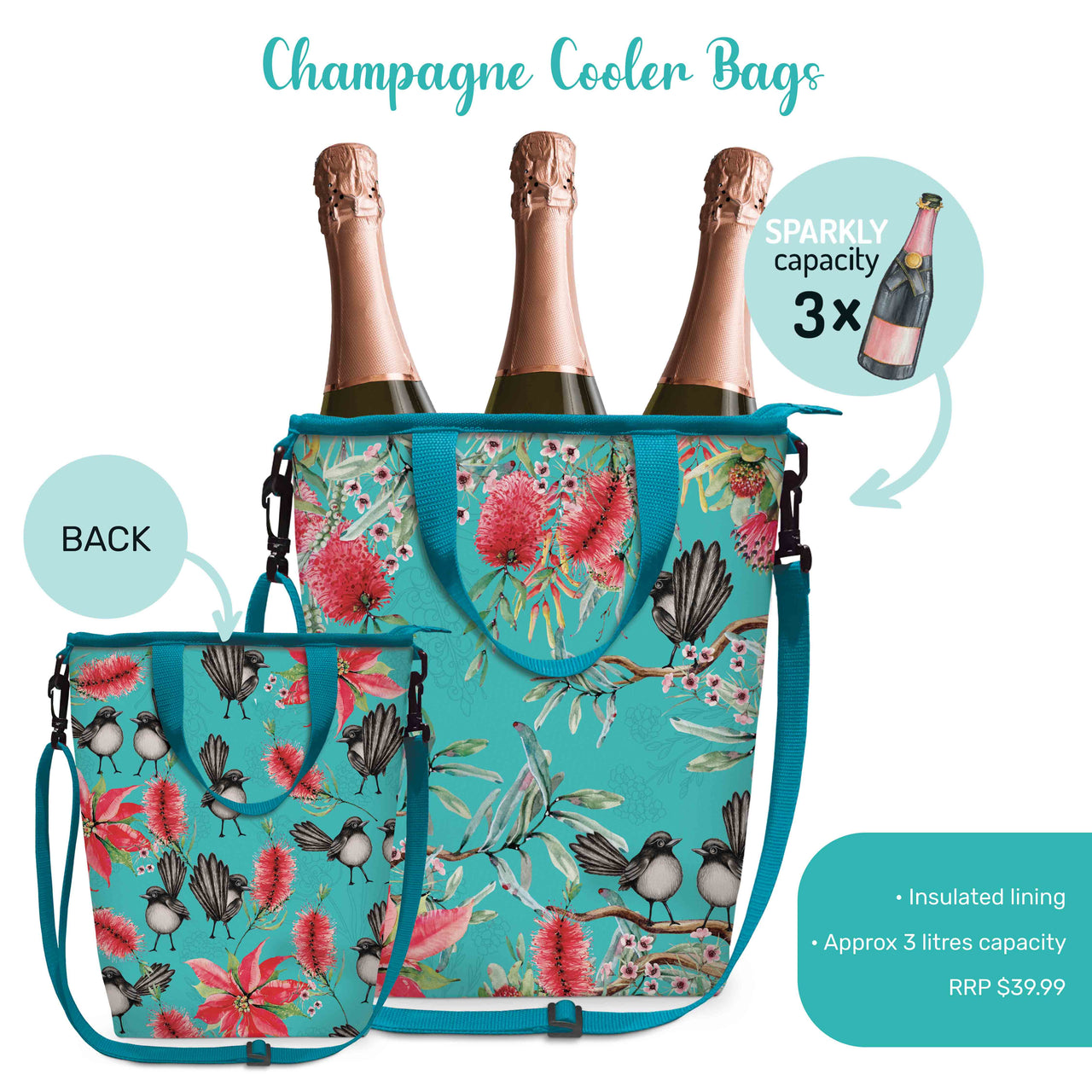 Lisa Pollock - Insulated Cooler Bag - Willy Wagtails - CCB17