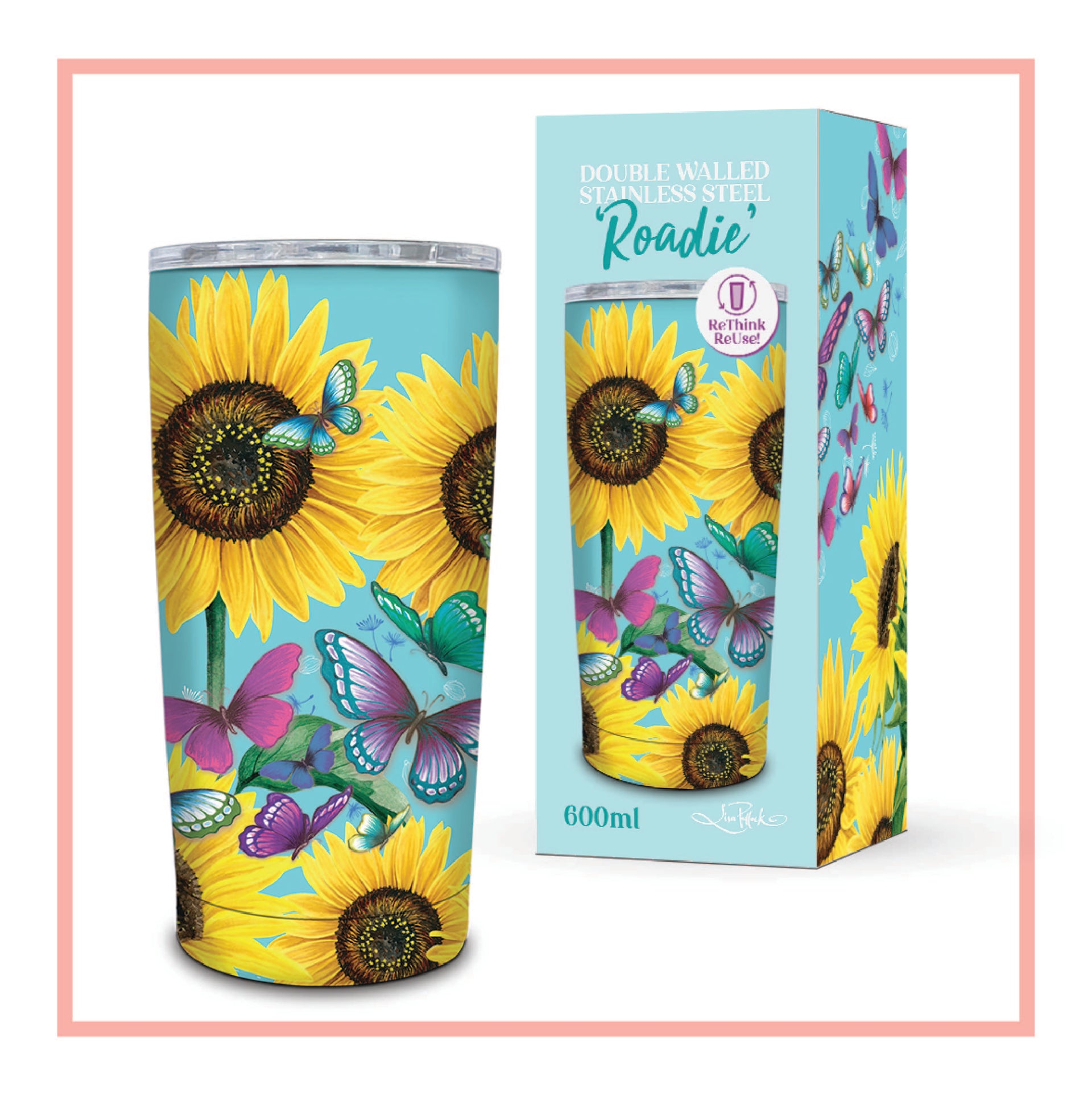 Lisa Pollock Roadie Travel Mug - Sunny Butterflies SSRM29